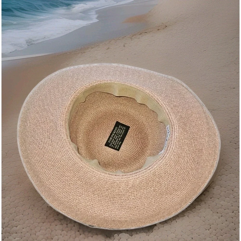 Eric‎ Javits Womens Packable Vintage Srraw Sun Hat Beige W/Pink Underside Beach - Picture 3 of 7
